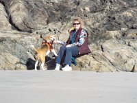 DSCF2876  Bobby and Sam enjoy the sunshine at Cosy Corner Beach, Torbay