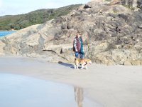 DSCF2879  Bobby and Sam enjoy the sunshine at Cosy Corner Beach, Torbay