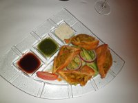 P5210623  Our entree, vegetarian samosas at the Curry King, Denmark Town Centre.