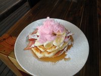 P5240706  Our last breakfast delicious pancakes at Mrs Jones Cafe, Denmark.  Just as well the holiday is almost over!