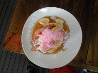 P5240708  Our last breakfast delicious pancakes at Mrs Jones Cafe, Denmark.  Just as well the holiday is almost over!