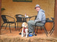 P5220640  Bobby and Rauleigh wait for a honey ice-cream at Bartholomews Meadery, Denmark.