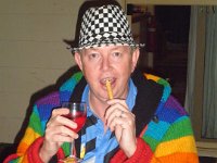 P5220661  Rauleigh enjoys a drink and snack on the patio at Bear's Den, Denmark.