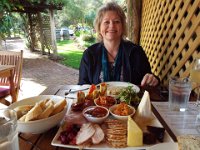 DSCF2985  Sam gets ready to tuck into the  Madison Vineyard Platter at the Lake House, Denmark.
