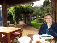 DSCF2988  Getting full!  Sam after lunch at The Madison Vineyard Lunch Platter at the Lake House, Denmark.