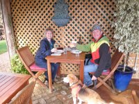 P5230682  Sam, Rauleigh and Bobby enjoy a drink at the Lake House, Denmark.