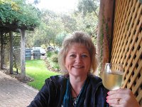 P5230685  Sam enjoys a glass of "He Said She Said" at The Lake House, Denmark.