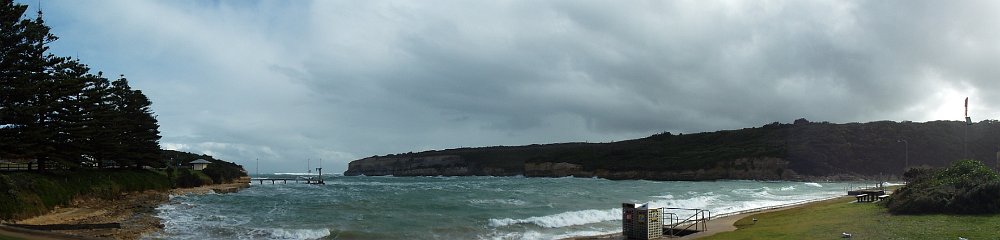 DSCF6434  View of Port Campbell,Victoria, foreshore on a windy railny day.