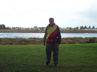 DSCF6449  A colourful and rugged up Rauleigh at the Gardens Caravan Park, Port Fairy.