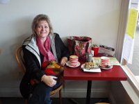 DSCF6471  Sam enjoying morning tea at Rebecca's Cafe, Port Fairy Town Centre.