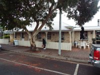 DSCF6628  Sam outside the Guichen Bay Motel, Robe Town Centre, South Australia.