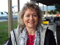 DSCF6677  Sam enjoys breakfast before leaving at The Union Cafe, Robe Town Centre, South Australia.