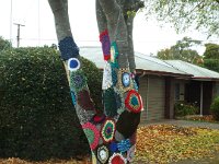 DSCF6748  Crochet tree skirts on a tree in Penola Town Centre, South Australia.