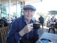 P5040089  Rauleigh enjoys a coffee at the the Pond Cafe, Torquay.