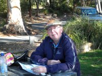 P5040119  Rauleigh enjoys a picnic lunch under the trees at Lorne.