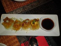 P5060200  Delicious entrees while out to dinner at the Lemongrass Thai Cuisine Restaurant, Port Fairy.